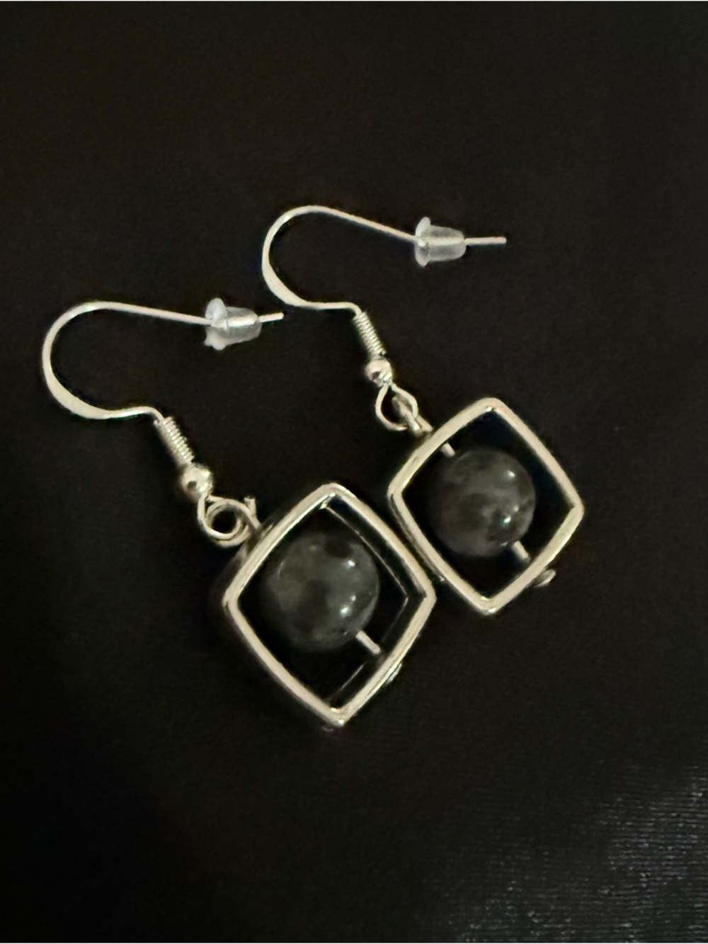 Grey Stone Orb Earrings‎ | Geometric Silver
Dangle | 925 Hooks - Picture 2 of 5